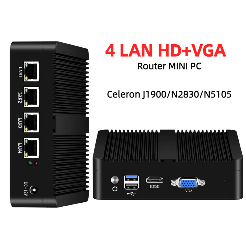Thin Client Mini Pc - Безвентиляторный мини-ПК с 4 портами Ethernet,